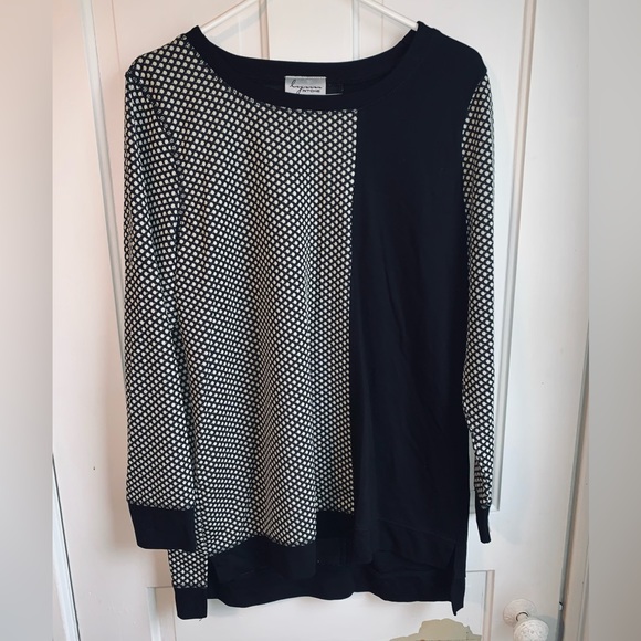 Lynn Ritchie Silver Top/Tunic/Sweater-Medium-Black and White Polka Dots - Picture 1 of 5